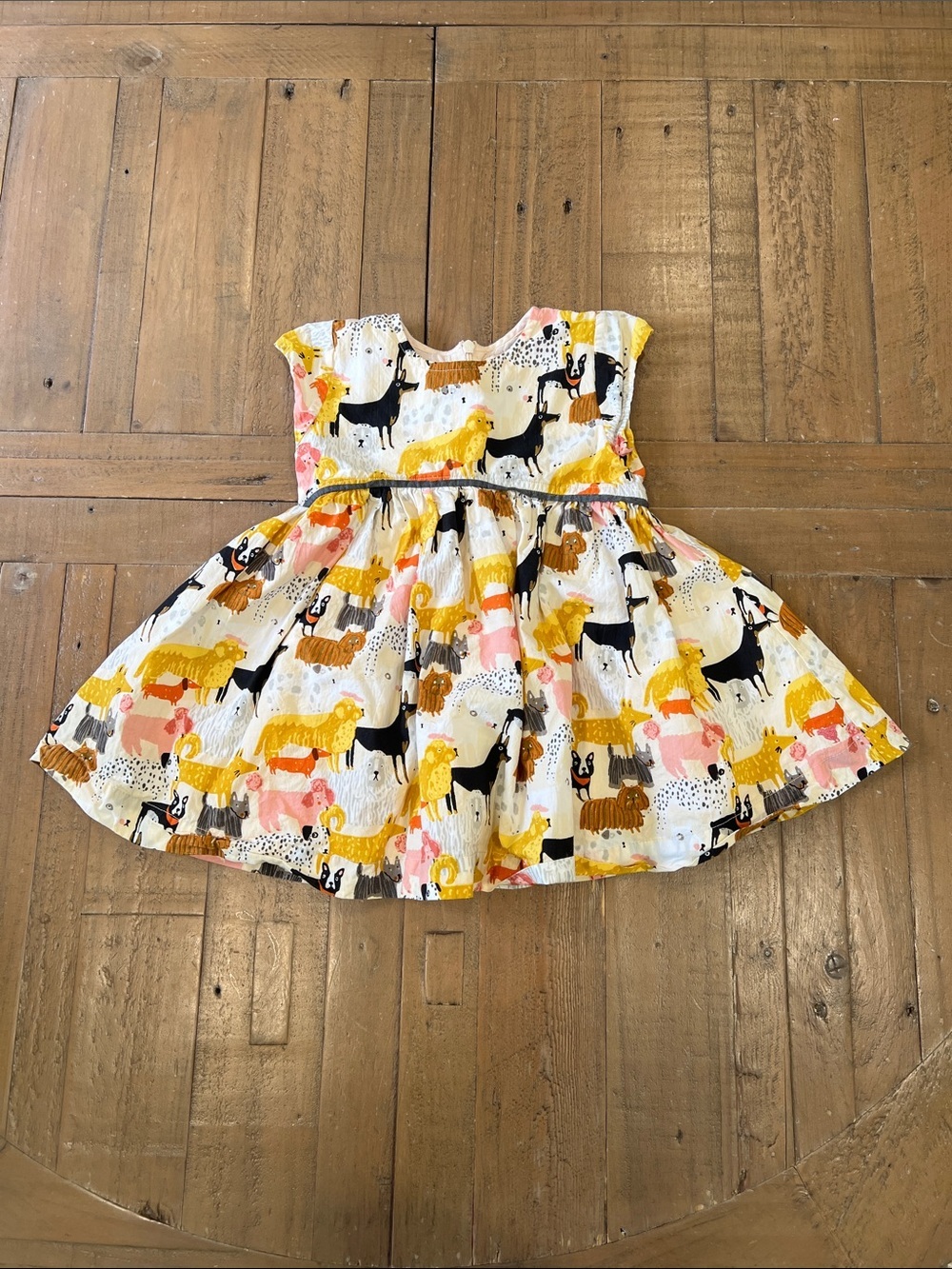 Pink chicken dog print short sleeve dress 6-12 months